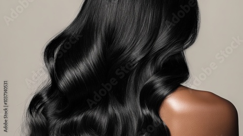 Beautiful Wavy Black Hair Smooth and Shiny Texture Haircare Beauty Concept