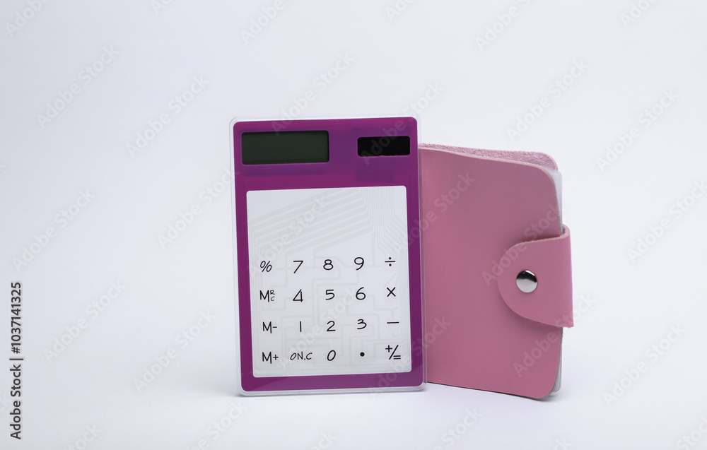 Calculator with wallet on white background Calculator with wallet on white background