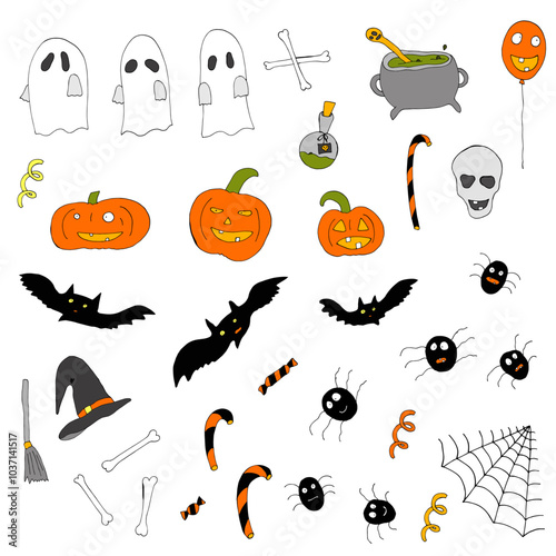 Big Halloween Set. Festive handmade items from plasticine.