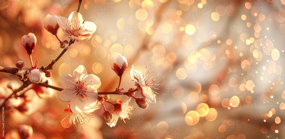 Fototapeta premium cherry blossoms in the sunlight with bokeh bokeh backgrounds copy space