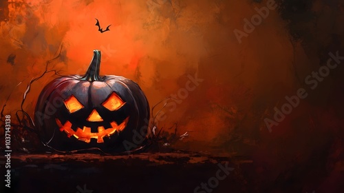 Halloween Pumpkin with Glowing Eyes photo