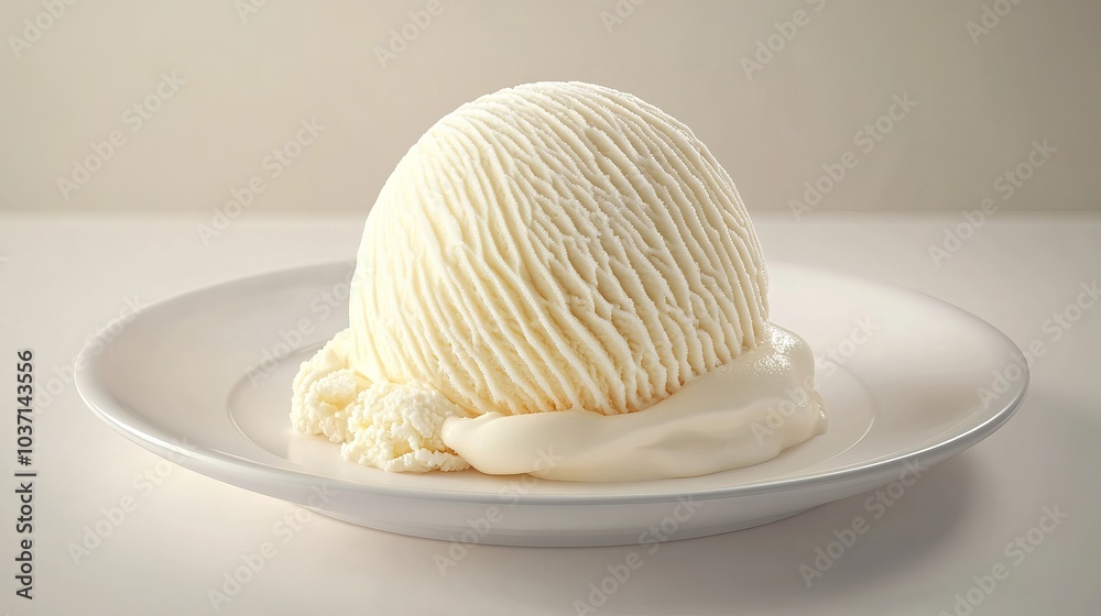 Vanilla ice cream on a white plate. Realistic ice cream promo template Vanilla ice cream on a white plate. Realistic ice cream promo template