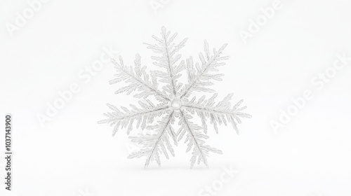 Intricate silver snowflake on white background