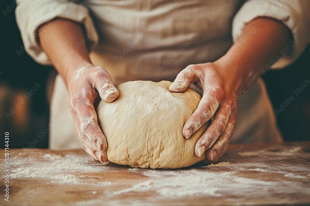 Craft baker preparing dough for freshly baked bread Craft baker preparing dough for freshly baked bread