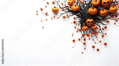 Spooky Halloween Tree with Jack-o'-Lantern Pumpkins