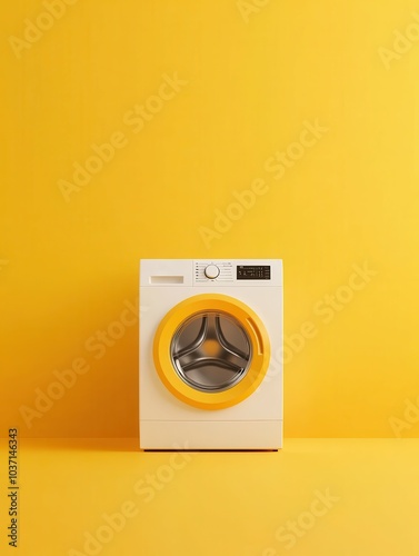 Modern Washing Machine on Bright Yellow Background