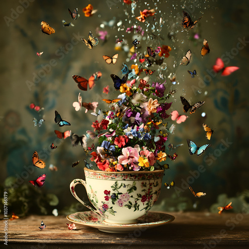 Butterflies and Flowers Explosion from Teacup
Blossoms and Butterflies Burst
 Magical Teacup of Life
