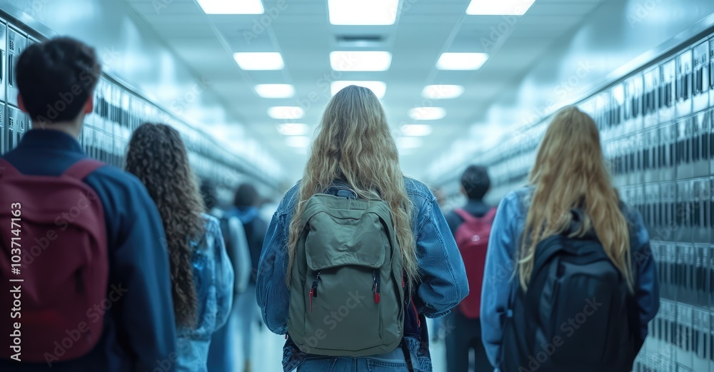 Bustling High School Hallway. AI generated illustration. Bustling High School Hallway. AI generated illustration.