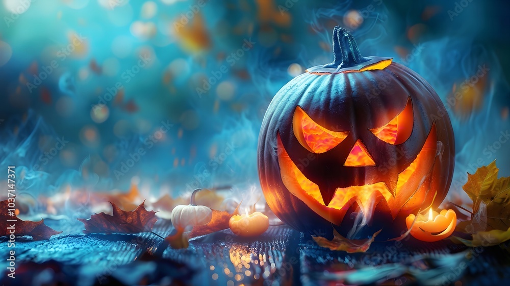 Halloween Pumpkin with a Glowing Face Halloween Pumpkin with a Glowing Face