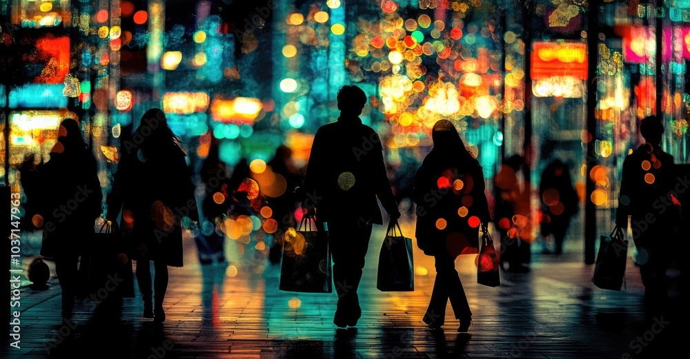 Bustling Midnight Shopping Scene. AI generated illustration. Bustling Midnight Shopping Scene. AI generated illustration.