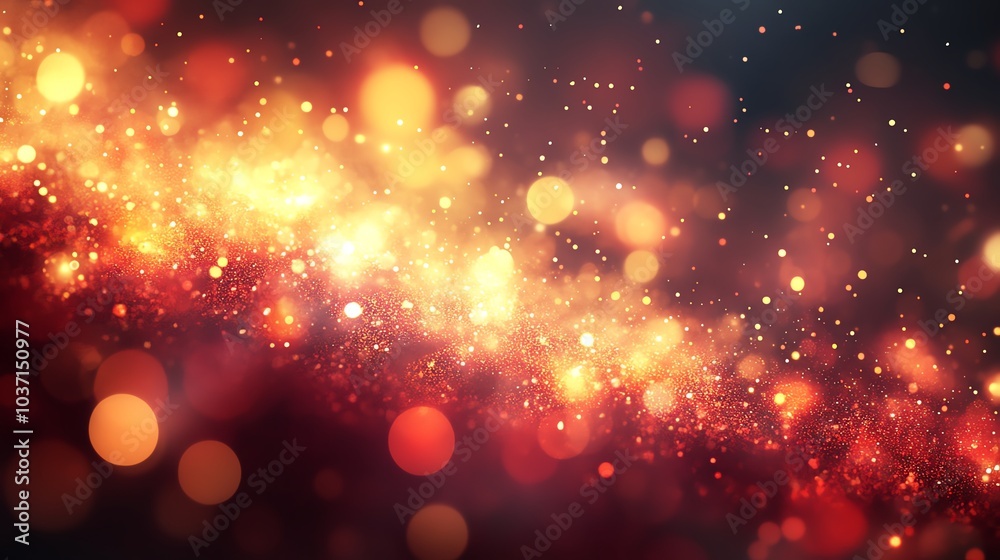 Fototapeta premium Abstract glitter bokeh light background in warm colors.