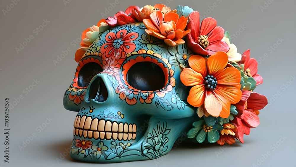 A Skull Adorned with Elegant Flowers.
A Skull Adorned with Elegant Flowers.