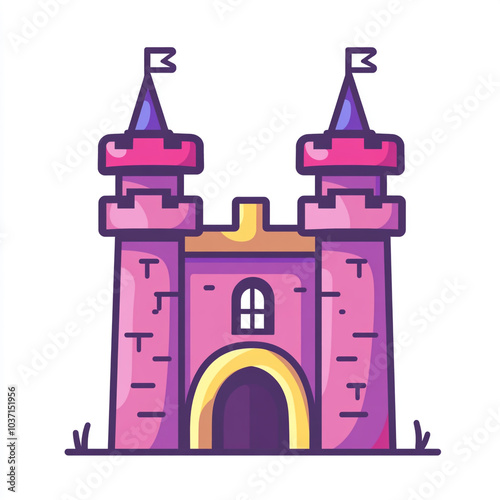  A simple icon of an ancient castle, line art style on a white background, 