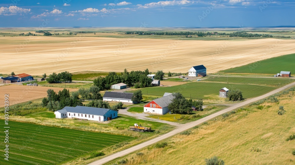 Fototapeta premium Aerial View of Rural Farm Landscape in Summer