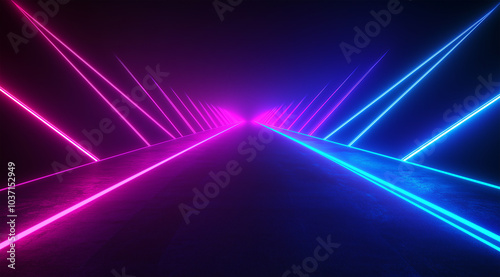 Futuristic Neon Light Road with Glowing Pink and Blue Lines in a Dark Sci-Fi Environment