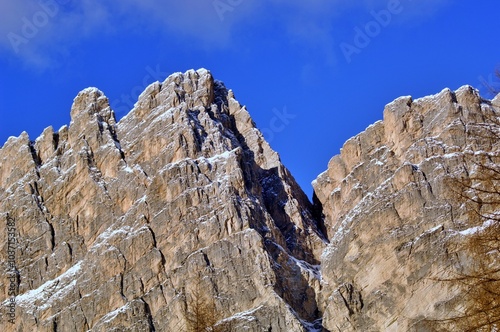 View of Mount Cristallo near Auronzo di Cadore, Cortina d'Ampezzo. Dolomites, Belluno, Italy