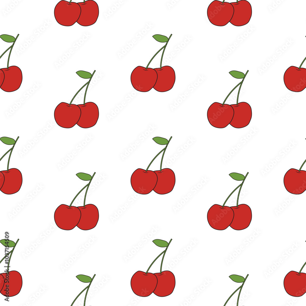 cherry fruit seamless pattern, vector repeated cherry pattern design cherry fruit seamless pattern, vector repeated cherry pattern design
