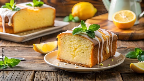 lemon pound cake with wooden table