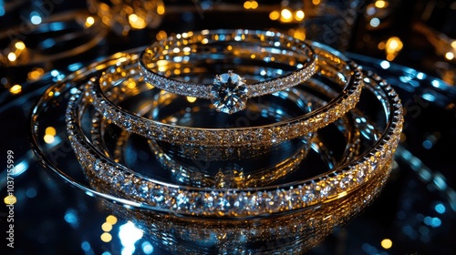 Wallpaper Mural Sparkling Bracelets and Rings on Reflective Surface Torontodigital.ca