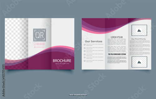Pink wavy trifold brochure business. Trifold Print Ready Brochure Template