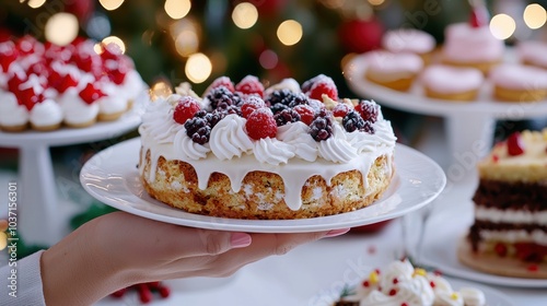 Wallpaper Mural Festive Christmas Cake with Berries and Whipped Cream Torontodigital.ca