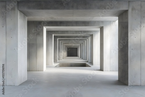 Concrete Corridor with Receding Doorways