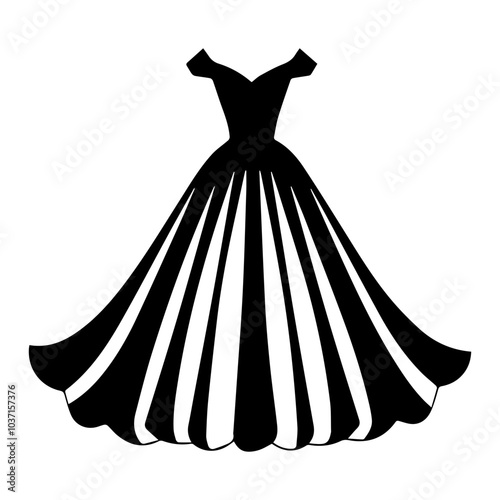 silhouette of a wedding dress ball gown vector dress icon sign symbol. party dress fashion design