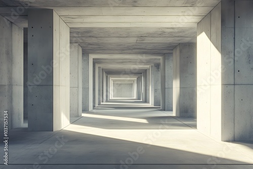 Wallpaper Mural Concrete Hallway with Light Streaks and Receding Columns Torontodigital.ca