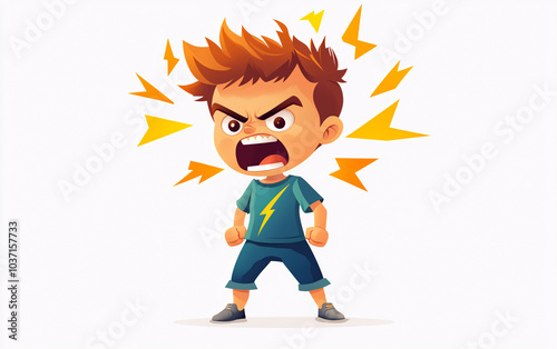 Illustrations of Angry Child with Dramatic Expression, Perfect for Educational, Behavioral, and Emotional-Themed Projects photo