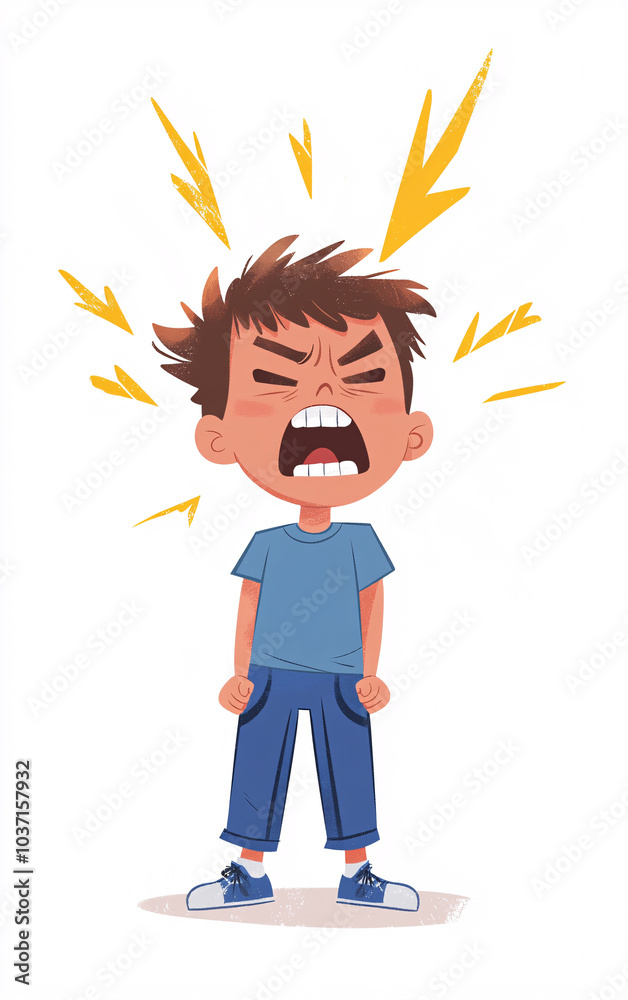 Illustrations of Angry Child with Dramatic Expression, Perfect for Educational, Behavioral, and Emotional-Themed Projects