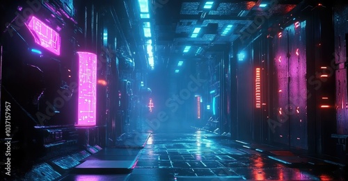 Futuristic Cyberpunk City at Night. AI generated illustration.