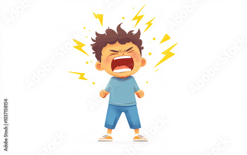 Illustrations of Angry Child with Dramatic Expression, Perfect for Educational, Behavioral, and Emotional-Themed Projects photo