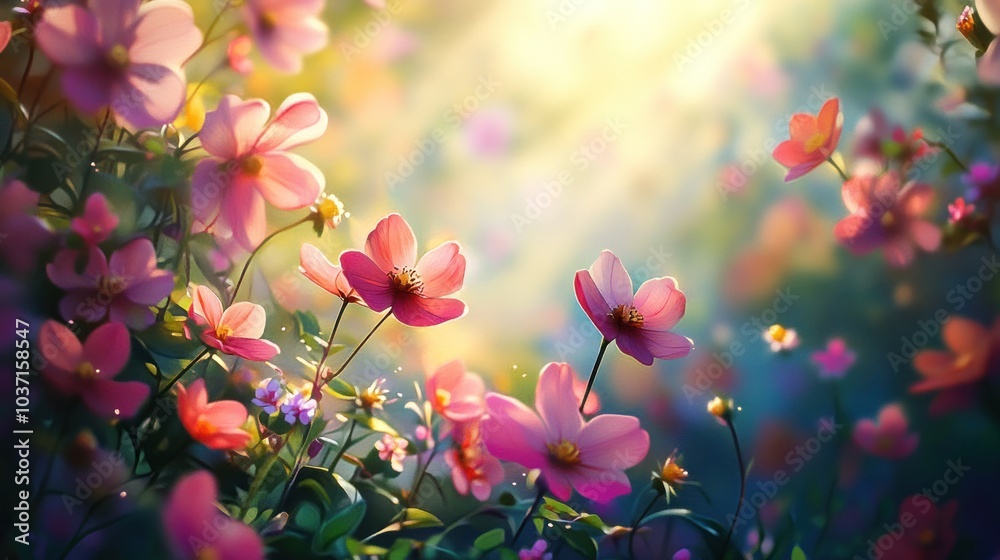 Pink Flowers in a Sunlit Garden Pink Flowers in a Sunlit Garden