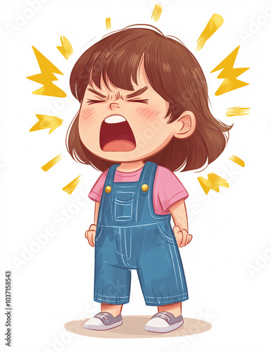 Illustrations of Angry Child with Dramatic Expression, Perfect for Educational, Behavioral, and Emotional-Themed Projects photo