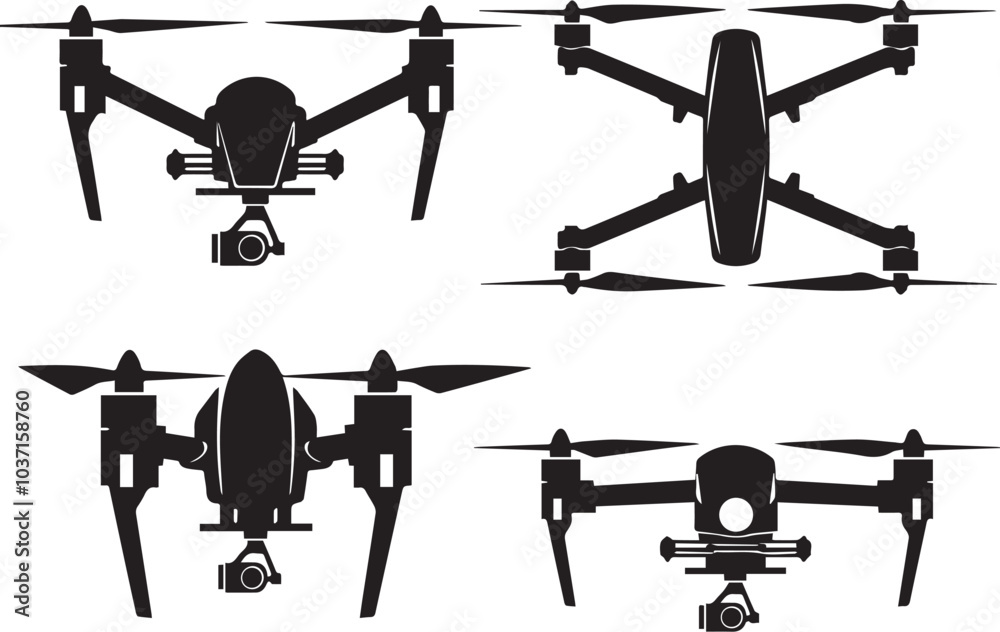 Fototapeta premium Set FPV Drone. Hand drawn vector illustration