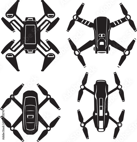 Set FPV Drone. Hand drawn vector illustration