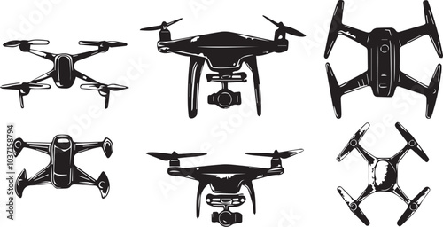 Set FPV Drone. Hand drawn vector illustration