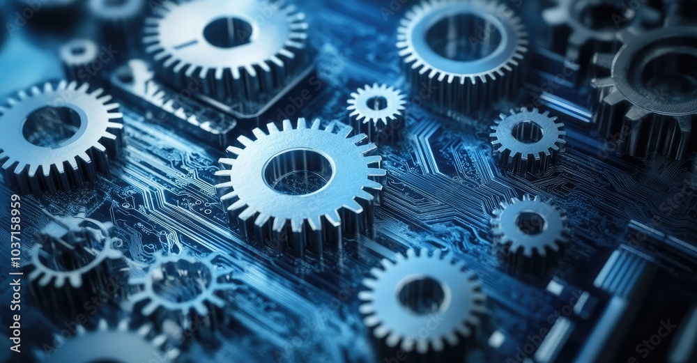 Interconnected Gears and Circuitry. AI generated illustration. Interconnected Gears and Circuitry. AI generated illustration.