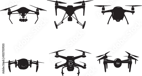 Set FPV Drone. Hand drawn vector illustration