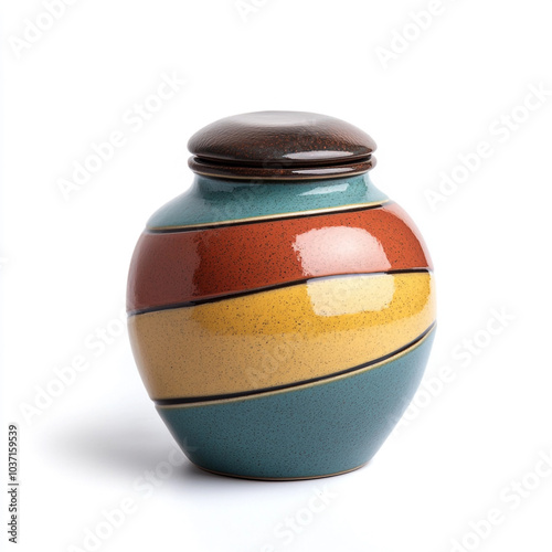 Modern design decorative ceramic jar, isolated on pure white background.