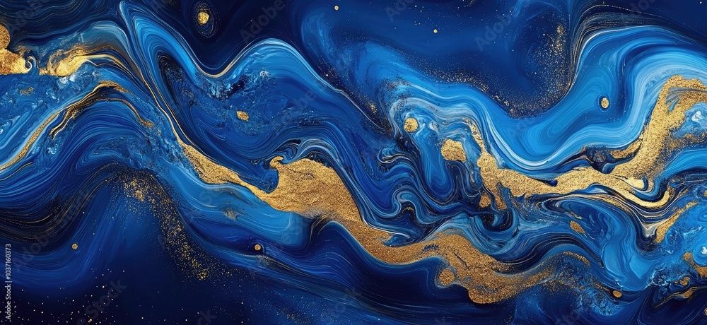 Abstract Blue and Gold Liquid Metals. AI generated illustration. Abstract Blue and Gold Liquid Metals. AI generated illustration.