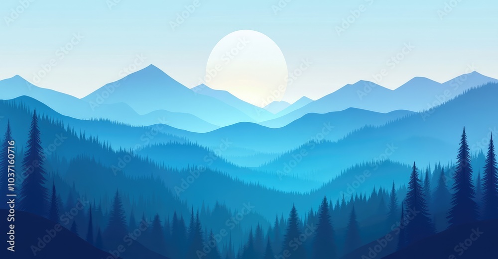 Obraz premium Minimalistic Mountain Landscape. AI generated illustration.