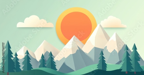 Minimalistic Mountain Landscape. AI generated illustration.