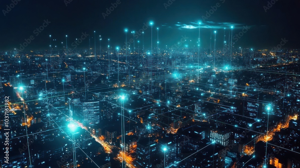 Cityscape with Digital Network