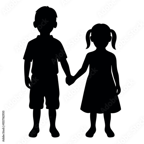 Brother and sister black silhouette