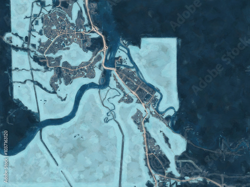 Painterly Style City Map of Fort McMurray Alberta, Canada in a Blue Color Scheme. photo