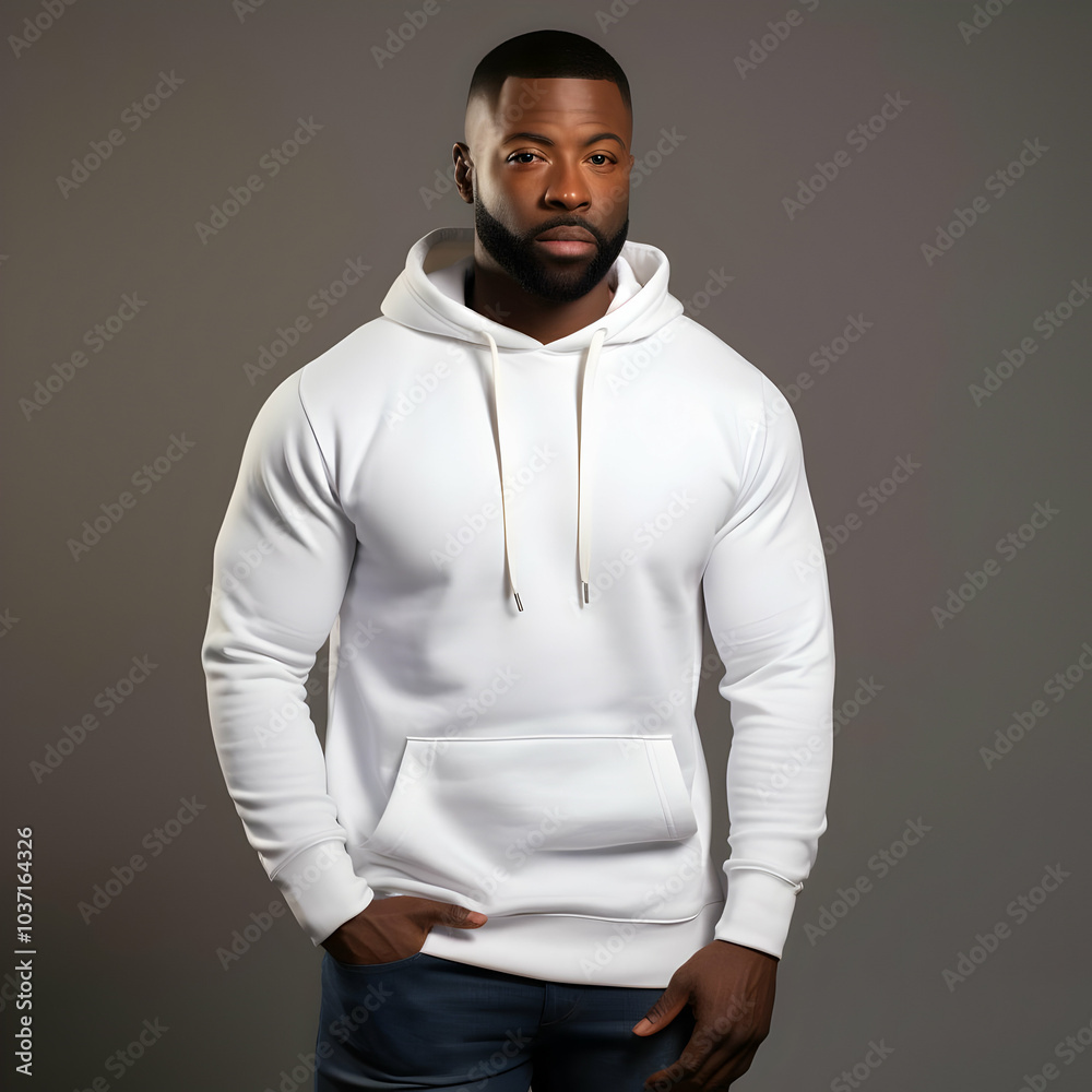 A man in a white hoodie poses confidently against a neutral background. A man in a white hoodie poses confidently against a neutral background.
