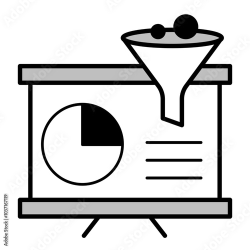 Data Filtering Icon. Illustration of Information Refinement on a Presentation Board – Vector Representation for Business Intelligence and Sorting Concepts