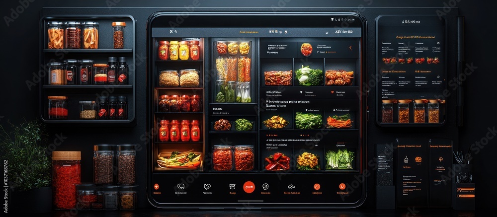 A digital interface displaying organized food items and recipes. A digital interface displaying organized food items and recipes.