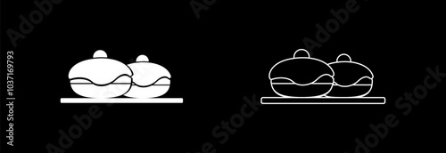 Suffganiya stylish icon on a black background. Baking for the Jewish holiday Hanukkah.